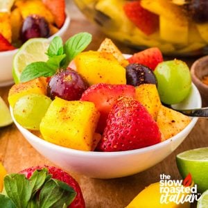 closeup of mexican fruit salad in a bowl