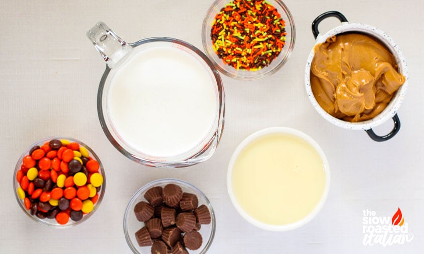 measured ingredients for reese's peanut butter ice cream