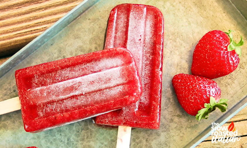 closeup of strawberry ice pops