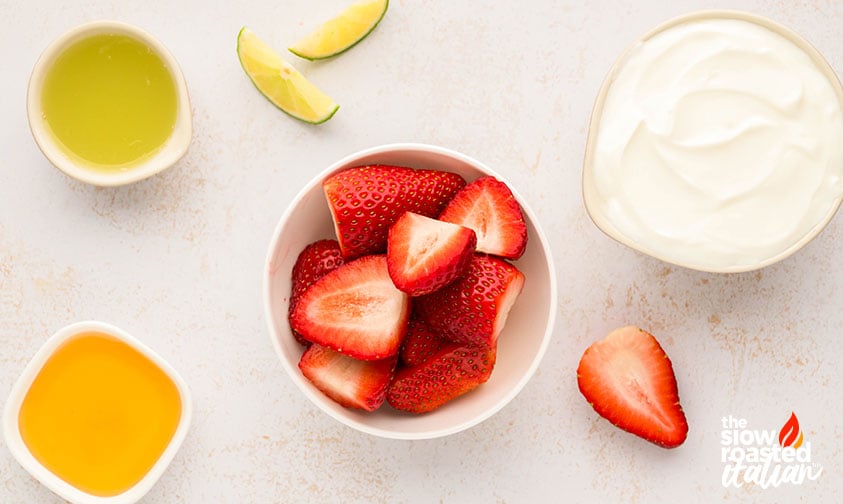 ingredients for strawberry yogurt popsicles