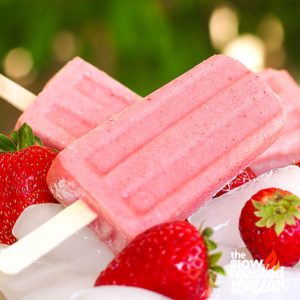 closeup of strawberry yogurt popsicles