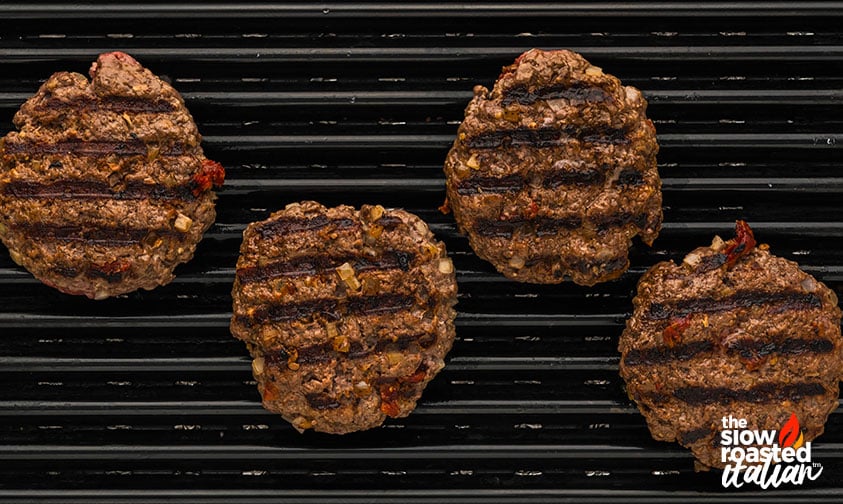 Tuscan Inspired Mediterranean Burger grilled to perfection