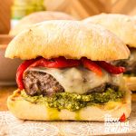 closeup of mediterranean burger