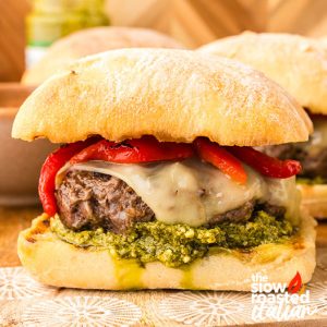 closeup of mediterranean burger