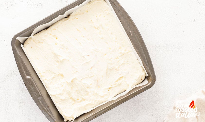 white chocolate filling spread over the chilled base