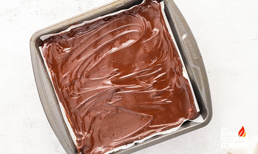 melted chocolate spread over the filling